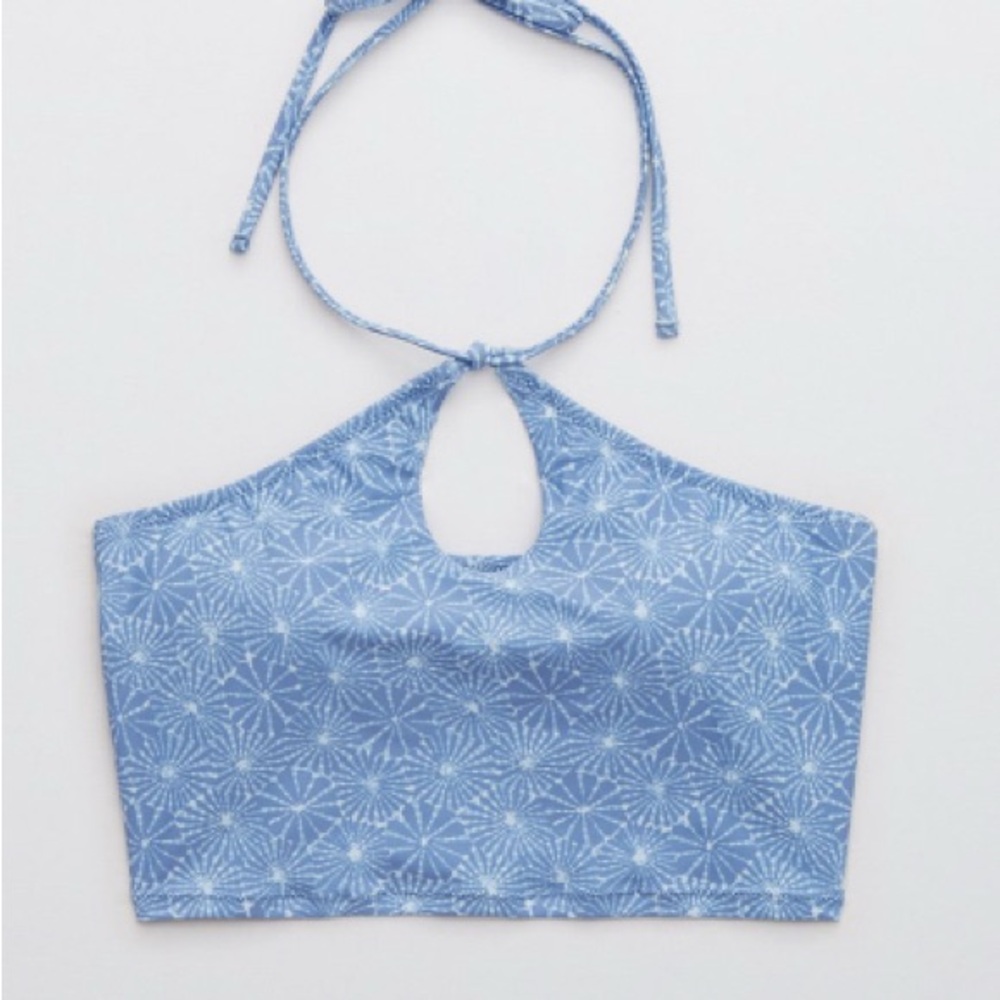 Marbled aerie Blue Floral Swim Halter Top from American Eagle